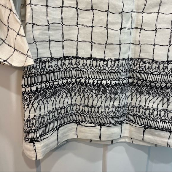 Leo & Sage Printed Silk & Linen 3/4 Length Sleeve Blouse Black & White Size S - Picture 5 of 8